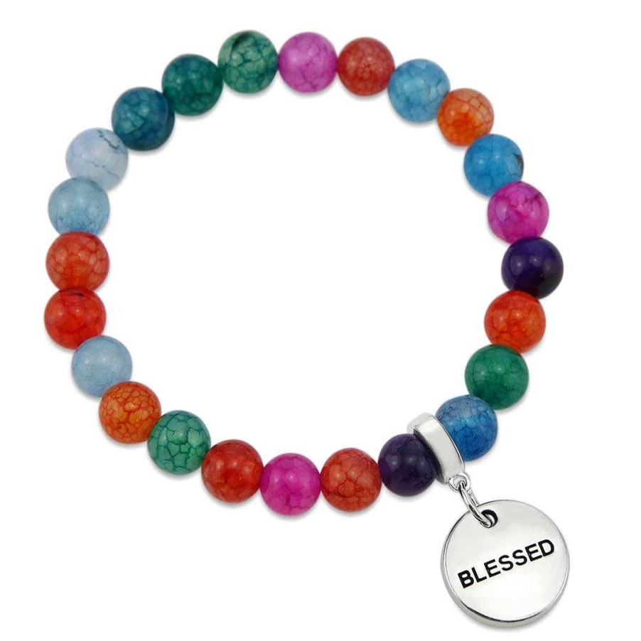 Jewellery Bracelets | Stone Bracelet - Colour Pop Agate Stone - 8Mm Beads With Silver Word Charm