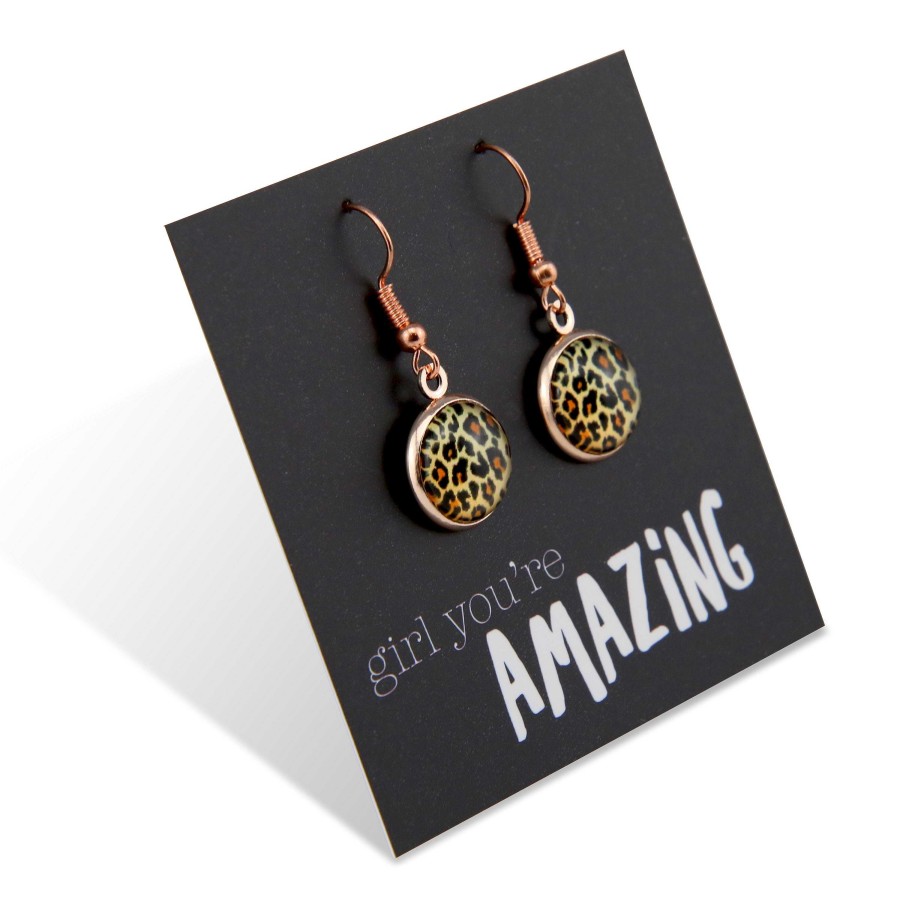 Jewellery Circle Drop Dangles | The Strong Women Collection - Girl You'Re Amazing - Rose Gold Dangle Earrings - Wild Thing Leopard (9814)