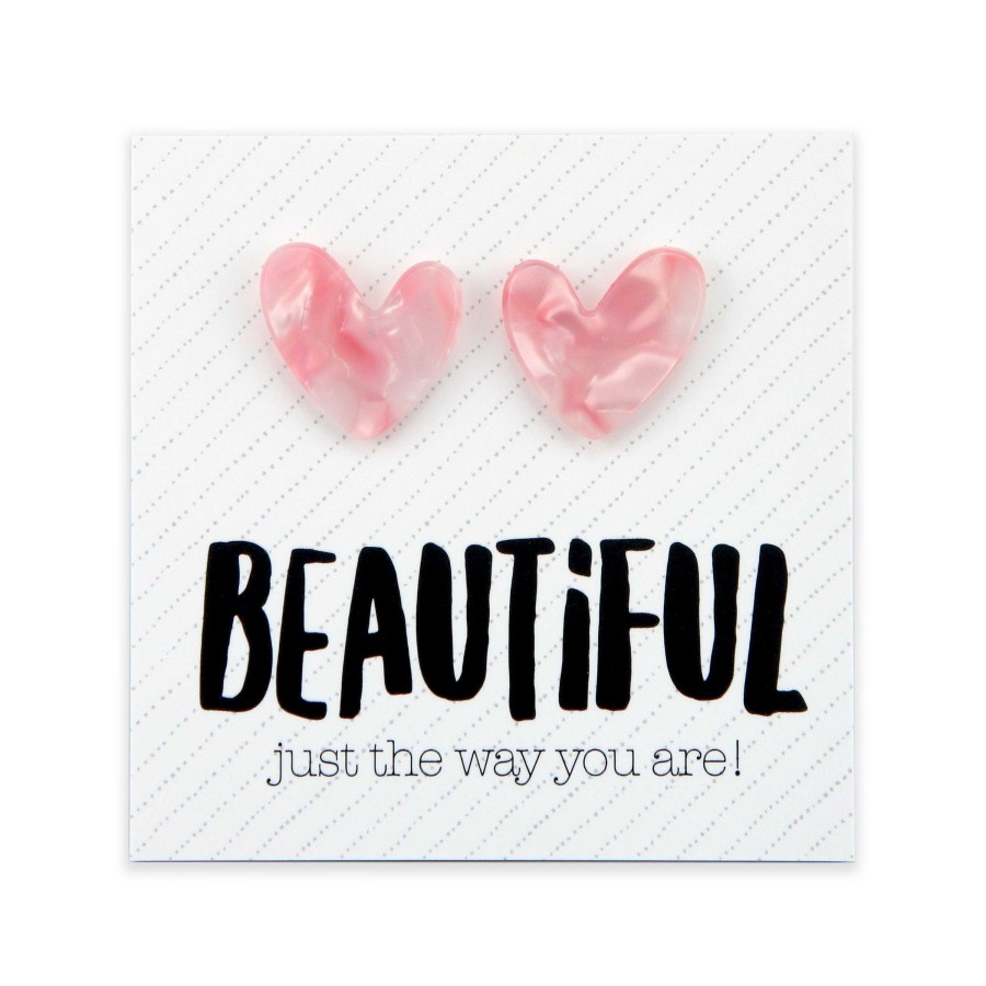 Jewellery Statement Earrings | Beautiful Just The Way You Are - Resin Heart Studs - Rosie (11815)