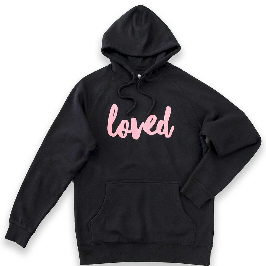 Apparel Hoodies | Loved Hoodie - Black With Dusty Blush Pink Print