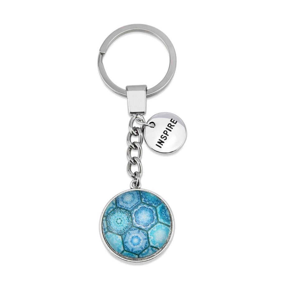 Accessories Papa Glewy | Teal Collection - Vintage Silver 'Inspire' Keyring - Hexa (12413)