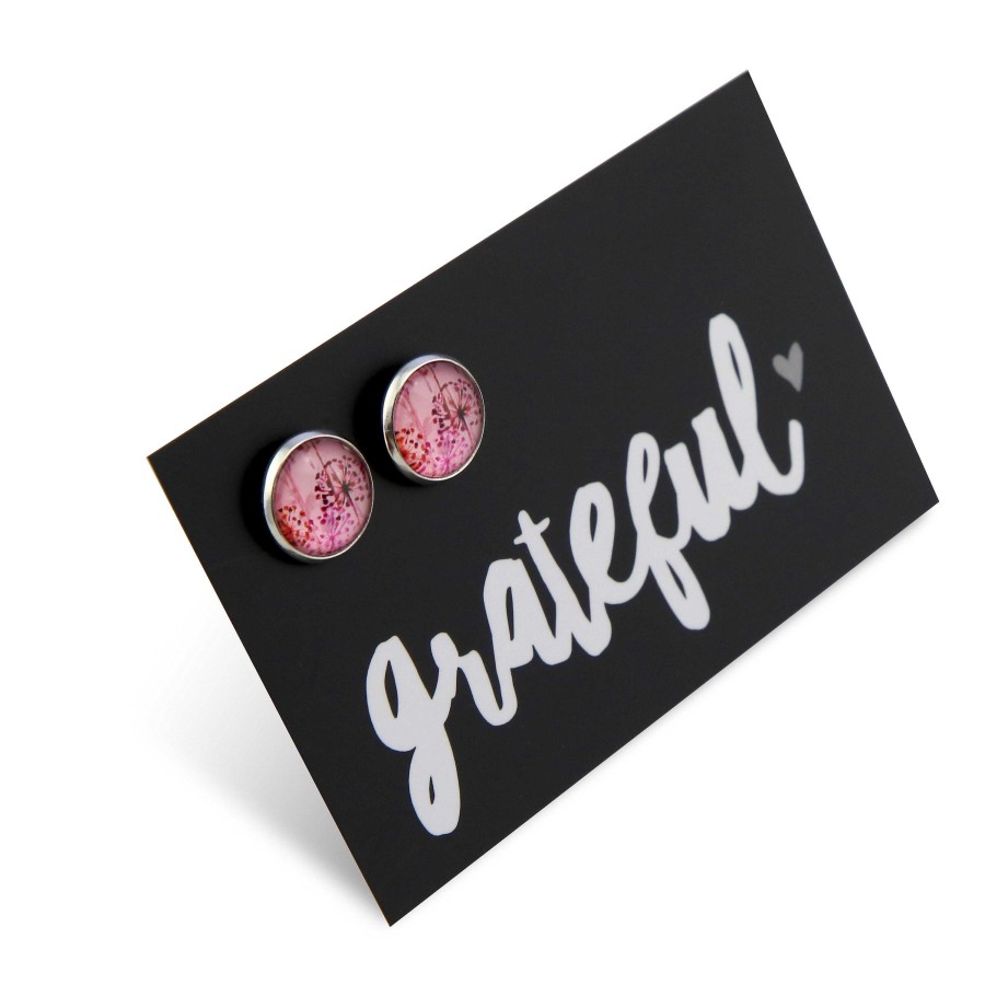 Jewellery Deluxe Stud Earrings | Pink Collection - Grateful - Vintage Silver Surround Circle Studs - Pink Wish (2216)