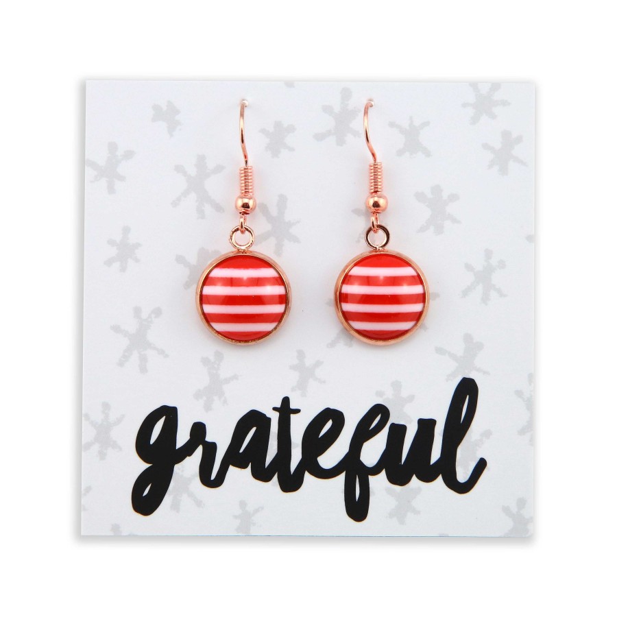 Jewellery Christmas | Stripe Resin Candy Cane - Rose Gold Dangles - Grateful (2211-R)