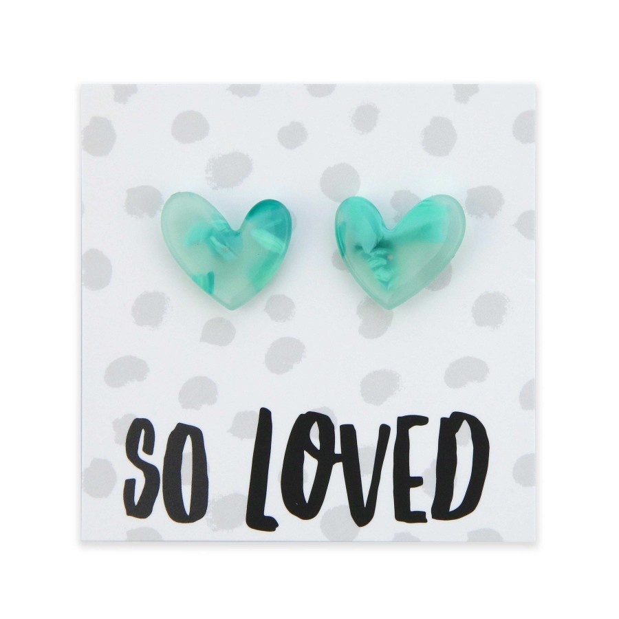 Jewellery Statement Earrings | So Loved - Resin Heart Studs - Lagoon (12421)