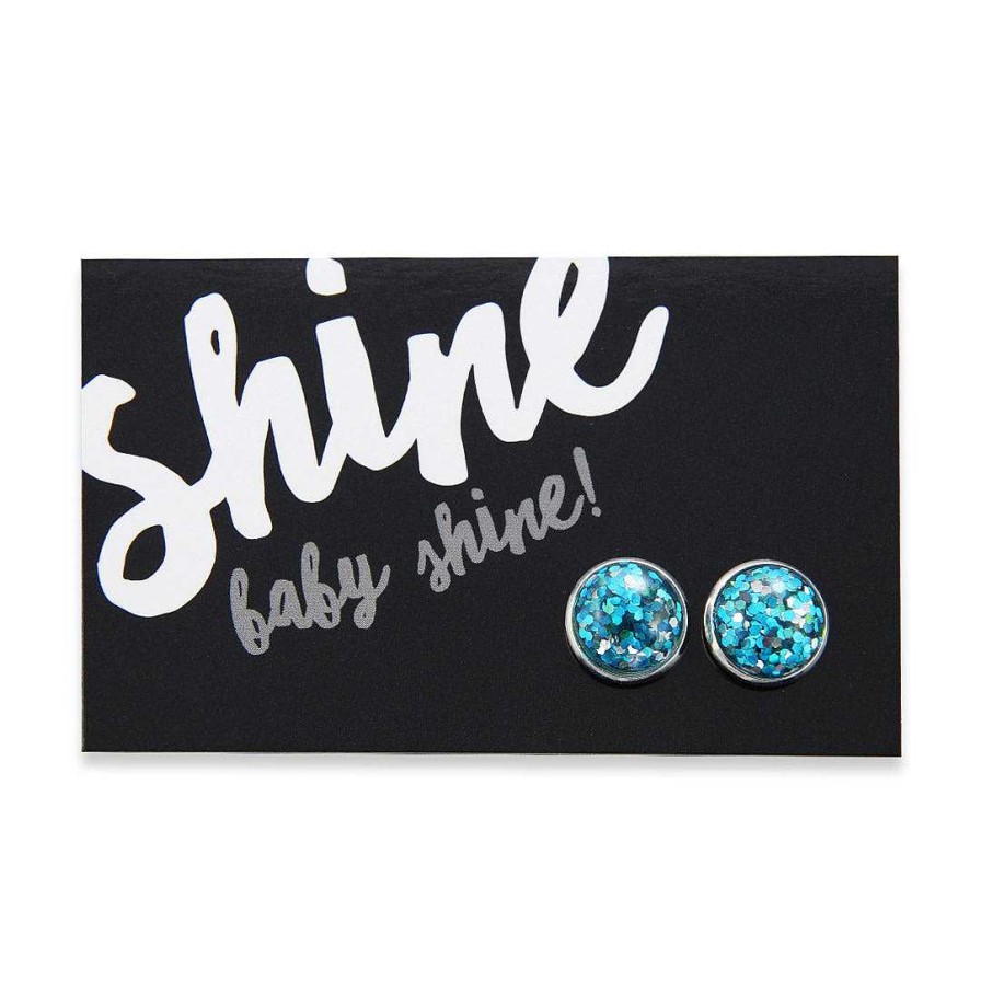 Jewellery Sparklefest | Sparklefest - Shine Baby Shine! - Glitter Resin Earrings Set In Bright Silver - Aqua & Silver (9505)