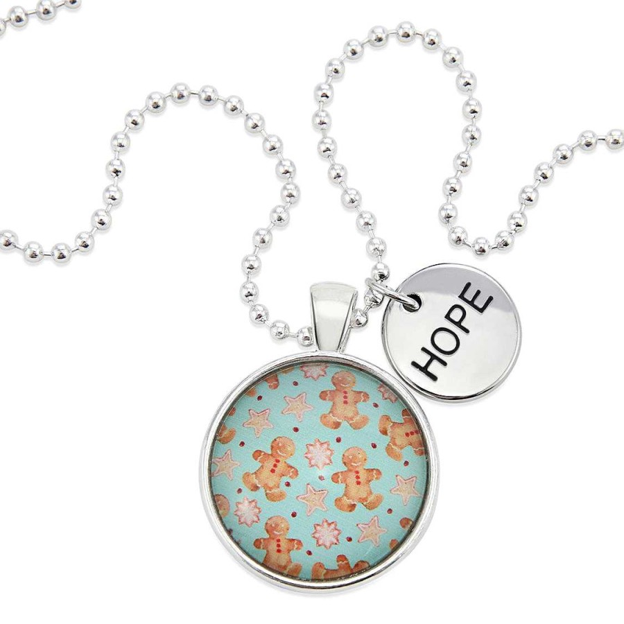 Jewellery Papa Glewy | Christmas - Bright Silver 'Hope' Necklace - Gingerbread Aqua (10732)