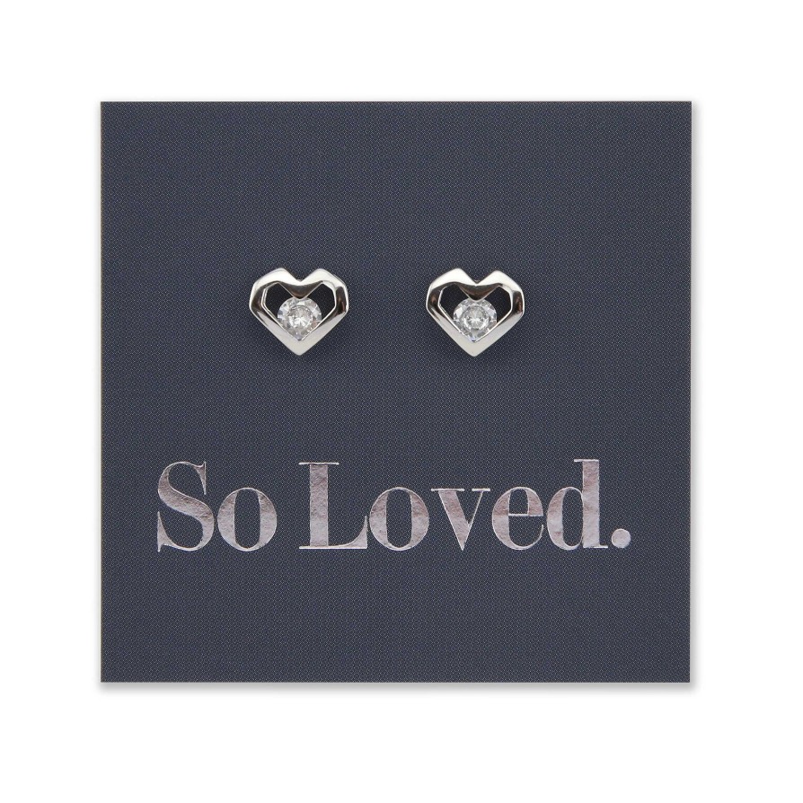 Jewellery Sterling Silver Studs | Open Hearts Stud With Cubic Zirconia - Sterling Silver - So Loved (8307)