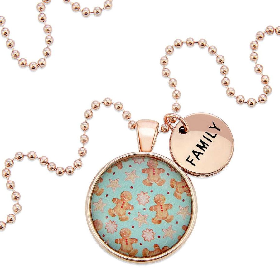 Jewellery Papa Glewy | Christmas - Rose Gold 'Family' Necklace - Gingerbread Aqua - (10415)