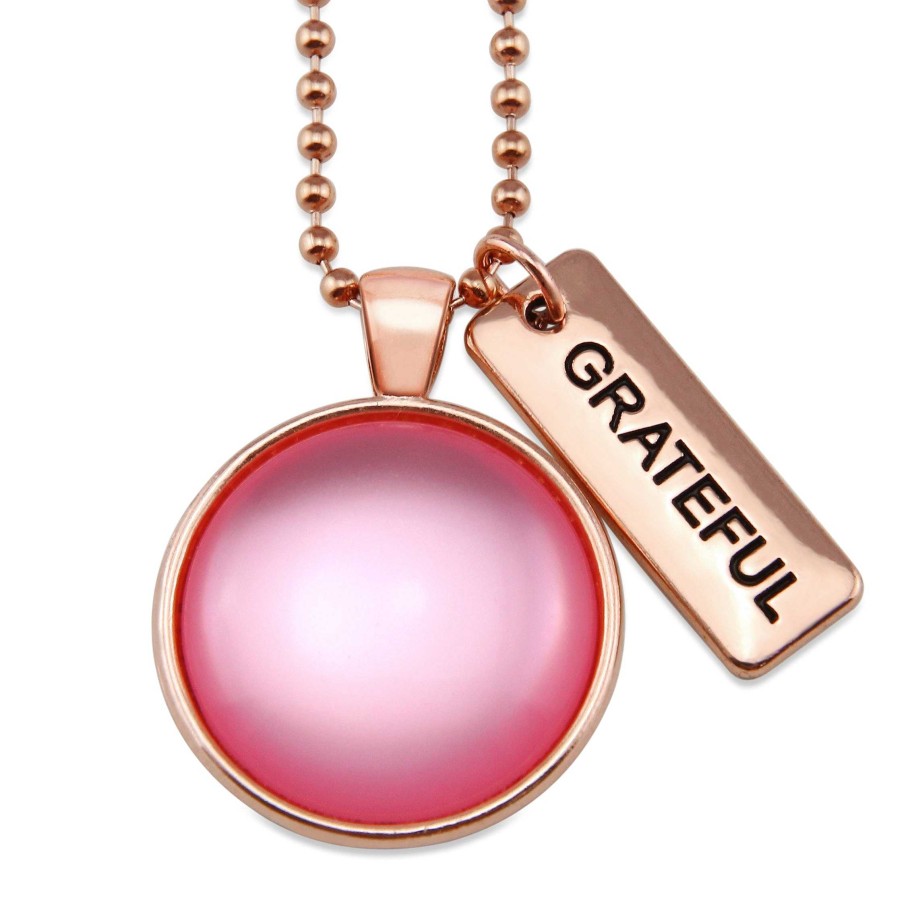 Jewellery Papa Glewy | Pink Collection - Rose Gold 'Grateful' Necklace - Pink Pearl Resin (10555)