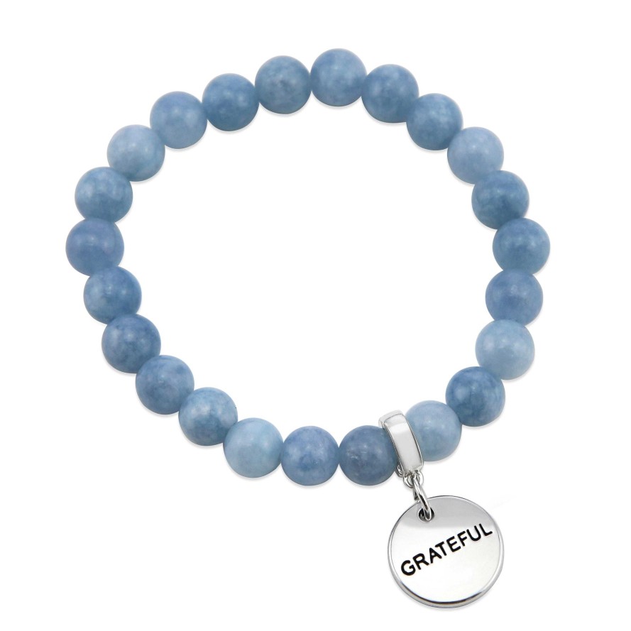 Jewellery Bracelets | Stone Bracelet 8Mm Bead Stormy Sea Blue Agate - With Silver Word Charms