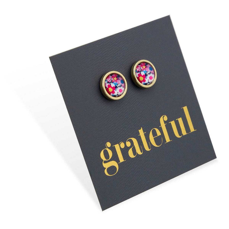 Jewellery Stainless Steel Circle Studs | Grateful - Gold Stainless Steel 8Mm Circle Studs - Pretty Posy Pink (12155)