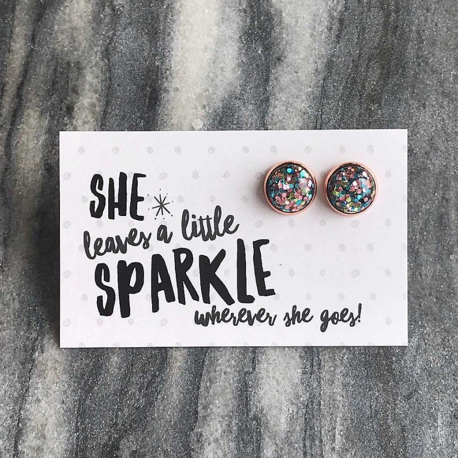 Jewellery Sparklefest | Sparklefest - She Leaves A Little Sparkle! Glitter Resin Earrings In Rose Gold - Glitter Pastels (9506)