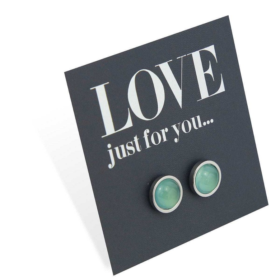 Jewellery Stainless Steel Circle Studs | Love Just For You - Silver Stainless Steel 8Mm Circle Studs - Lagoon Resin (12621)