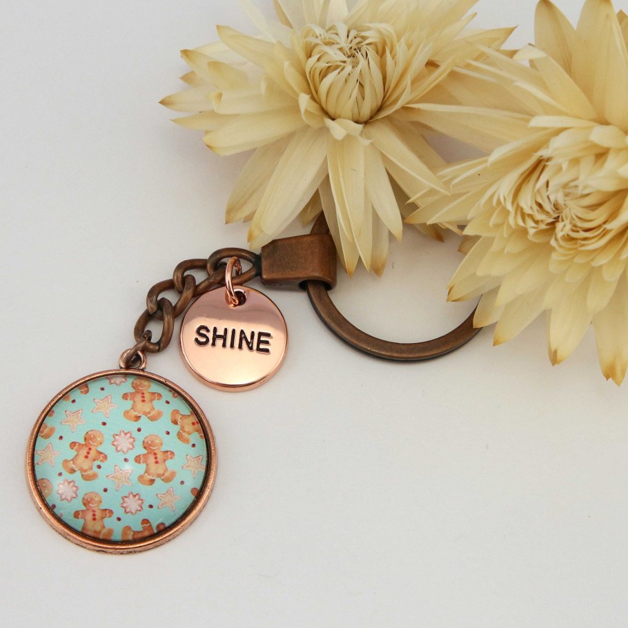 Accessories Papa Glewy | Christmas - Vintage Rose Gold 'Shine' Keyring - Gingerbread Aqua (10323)