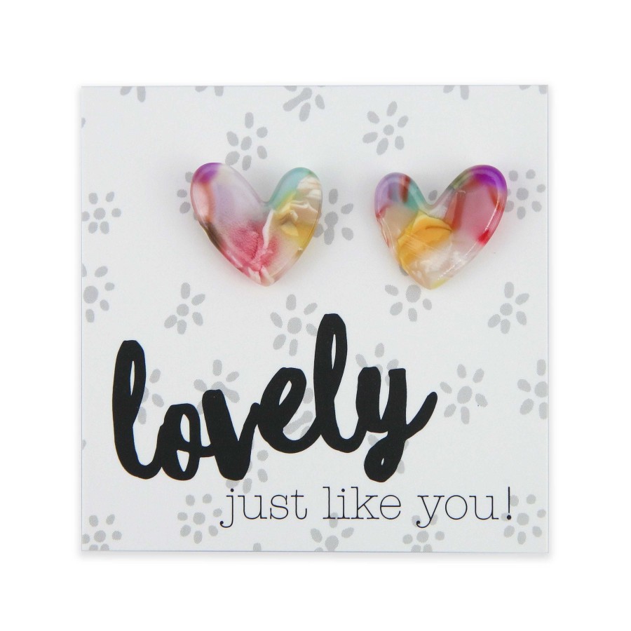 Jewellery Statement Earrings | Lovely Just Like You - Resin Heart Studs - Flamenco (9902)