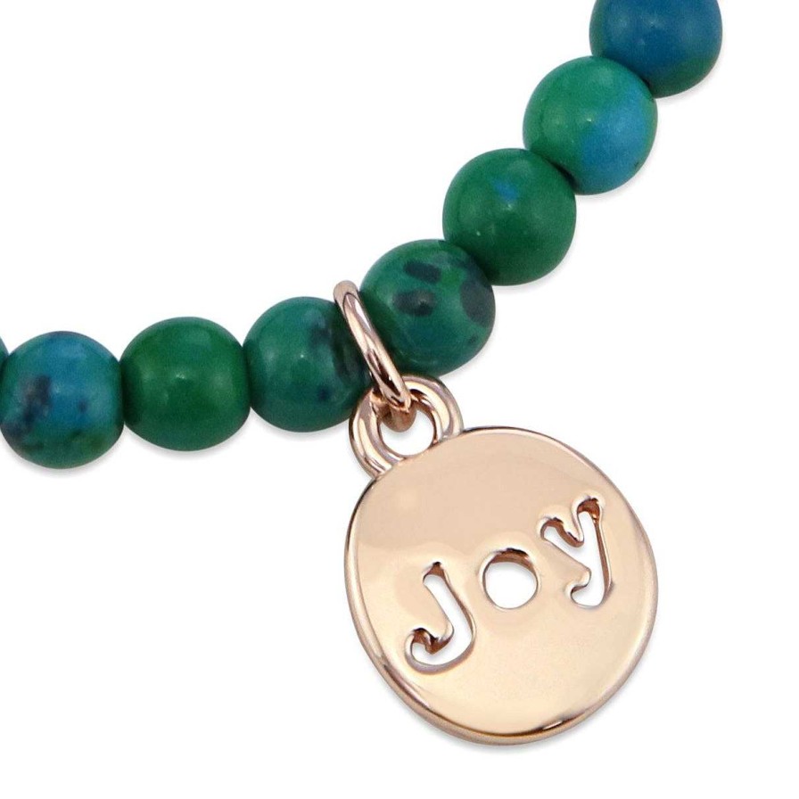 Jewellery Christmas Bracelets | Christmas Bracelet - Green & Aqua Lapis 6Mm Stone Bead Bracelet With Rose Gold Word Charm