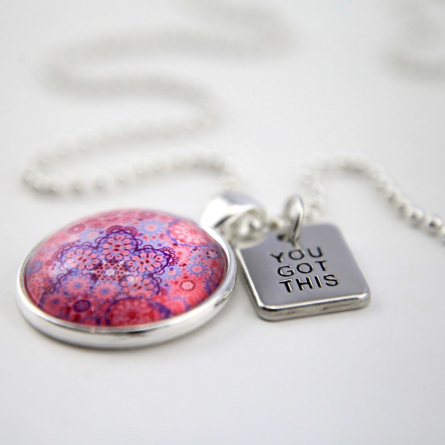 Jewellery Papa Glewy | Pink Collection - Bright Silver 'You Got This' Necklace - Pink Ice (10734)