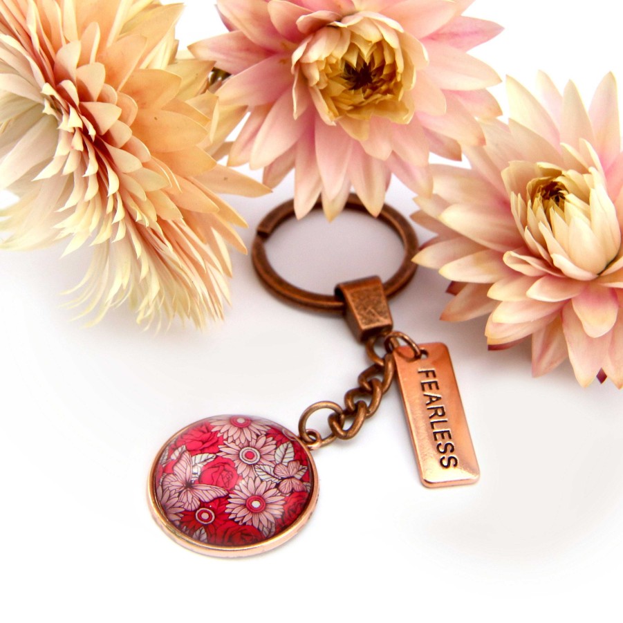 Accessories Papa Glewy | Pink Collection - Vintage Rose Gold 'Fearless' Keyring - Butterfly Patch (10542)