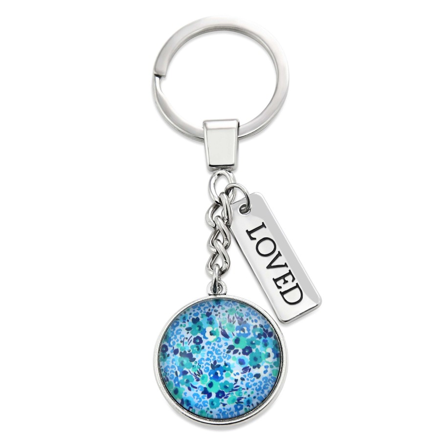 Accessories Papa Glewy | Teal Collection - Vintage Silver 'Loved' Keyring - Fandango Blue (12252)