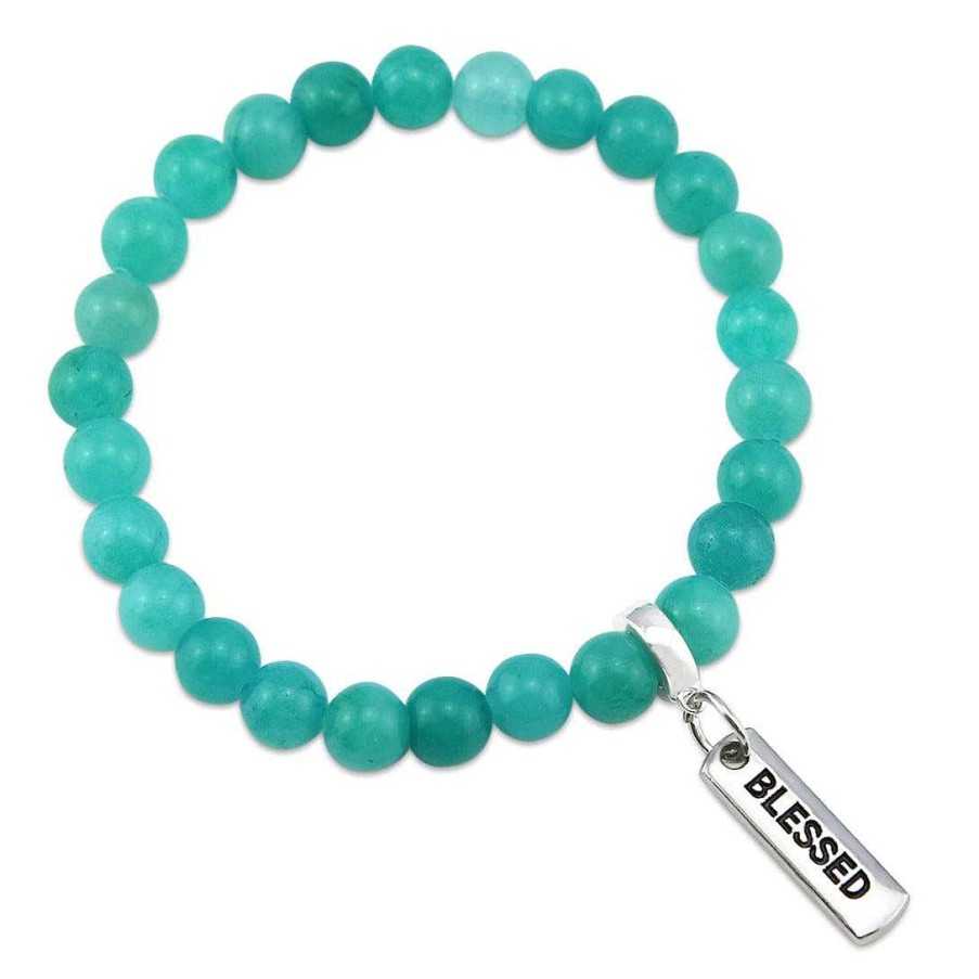 Jewellery Bracelets | Stone Bracelet - Deep Ocean Jade 8Mm Beads - With Word Charm