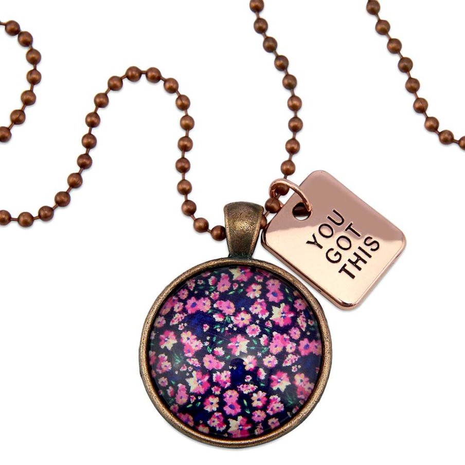 Jewellery Papa Glewy | Pink Collection - Vintage Copper 'You Got This' Necklace - Bloomy (11014)