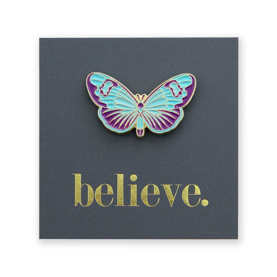 Accessories Accessories | Lovely Pins! Believe - Teal & Purple Butterfly Enamel Badge Pin - (10933)