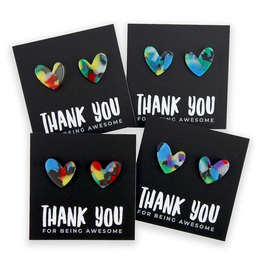 Jewellery Statement Earrings | Thank You For Being Awesome - Resin Heart Studs - Festival (8906)