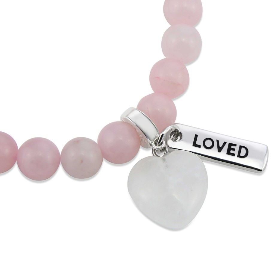 Jewellery Bracelets | Sweetheart Bracelet - 8Mm Rose Quartz Stone Beads With White Quartz Heart & Word Charm