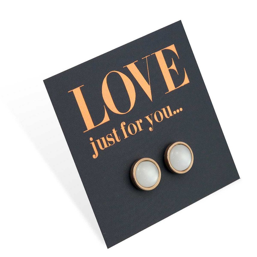 Jewellery Stainless Steel Circle Studs | Love Just For You - Rose Gold Stainless Steel 8Mm Circle Studs - White Pearl Resin (11811)