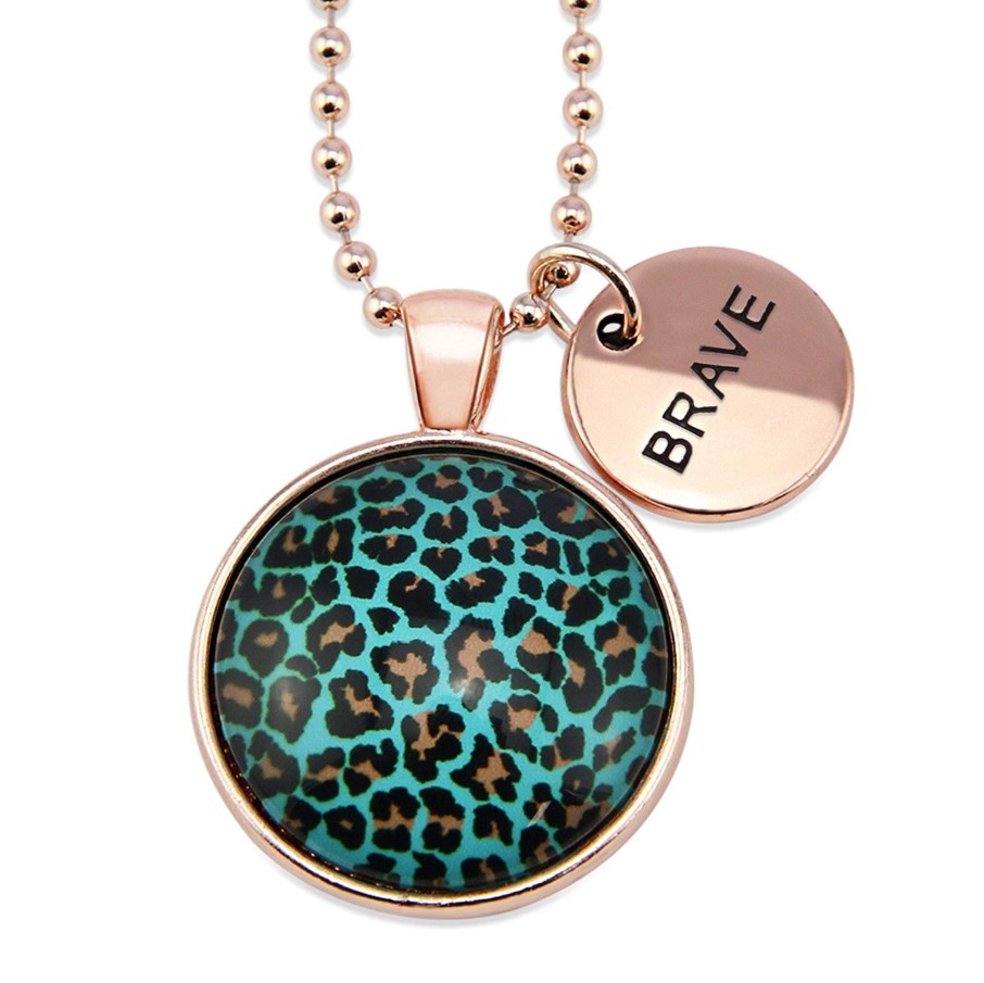 Jewellery Papa Glewy | Teal Collection - Rose Gold 'Brave' Necklace - Lagoon Leopard (12815)