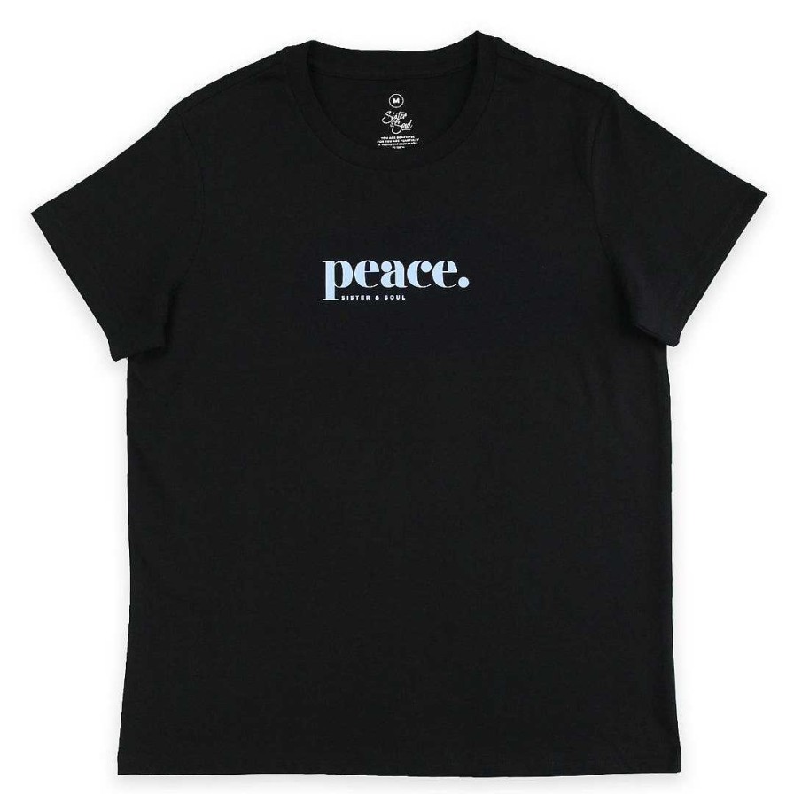 Apparel Tees Tanks & Totes | Peace - Boxy Tee - Black With Soft Blue Print (C501)