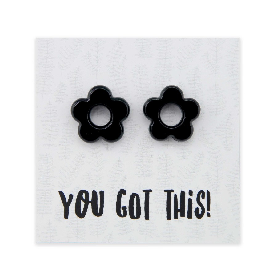 Jewellery Statement Earrings | You Got This - Resin Flower Studs - Black (11522)