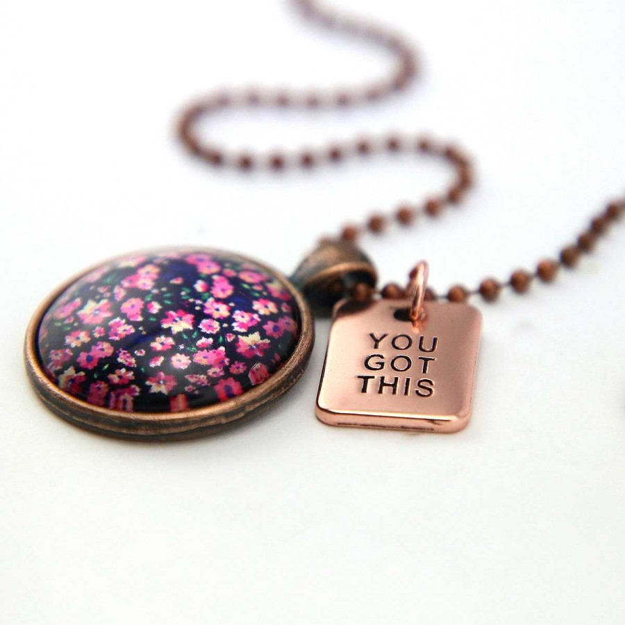 Jewellery Papa Glewy | Pink Collection - Vintage Copper 'You Got This' Necklace - Bloomy (11014)