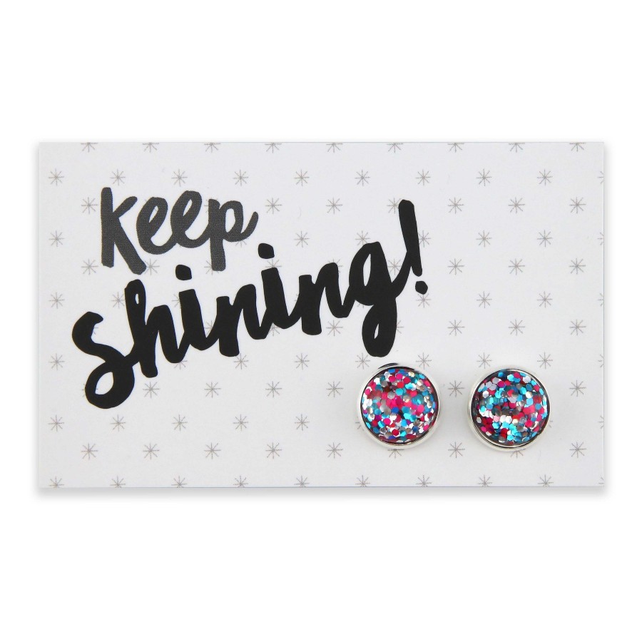 Jewellery Sparklefest | Sparklefest - Keep Shining - Glitter Resin Earrings In Bright Silver - Pink, Aqua Blue & Silver (2315)