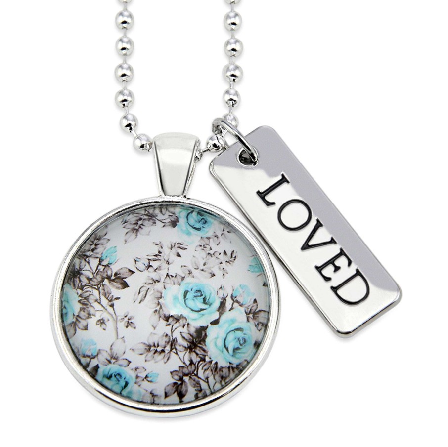 Jewellery Papa Glewy | Teal Collection - Bright Silver 'Loved' Necklace - Aqua Bloom (12821)