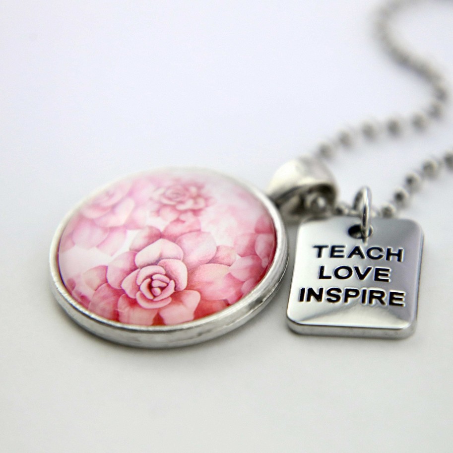 Jewellery Papa Glewy | Vintage Silver 'Teach Love Inspire' Necklace - Rosette (10331)