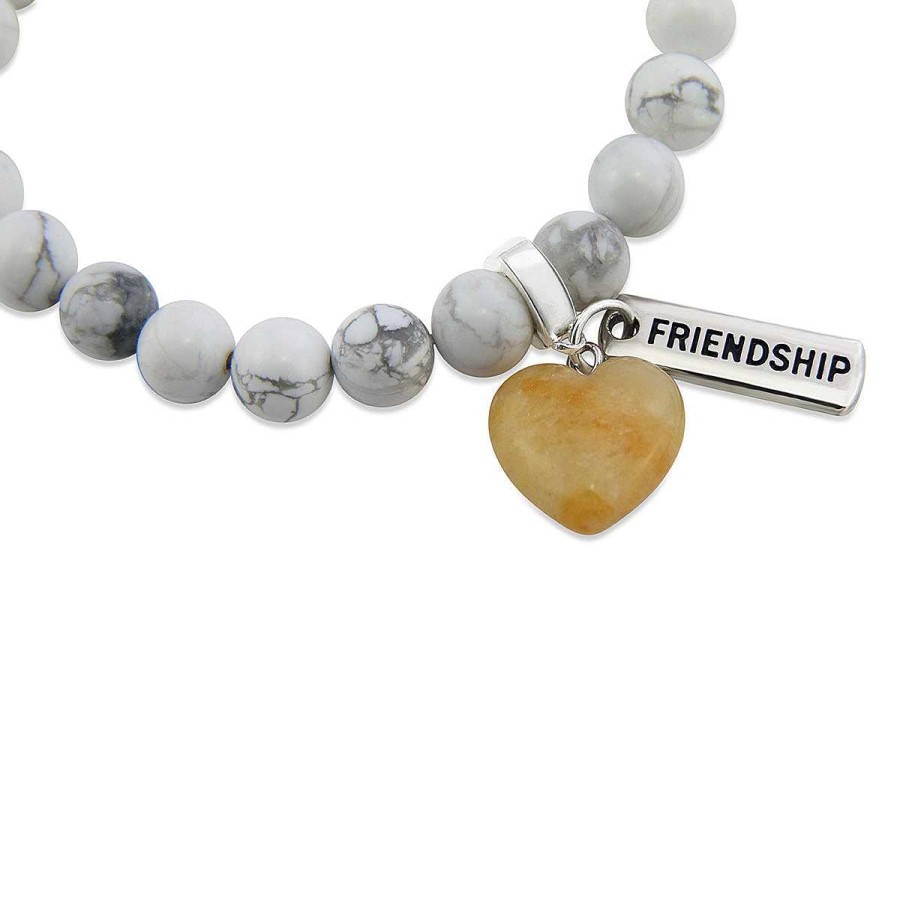 Jewellery Bracelets | Sweetheart Bracelet - 8Mm White Marble Stone Beads With Yellow Adventurine Small Heart & Word Charm