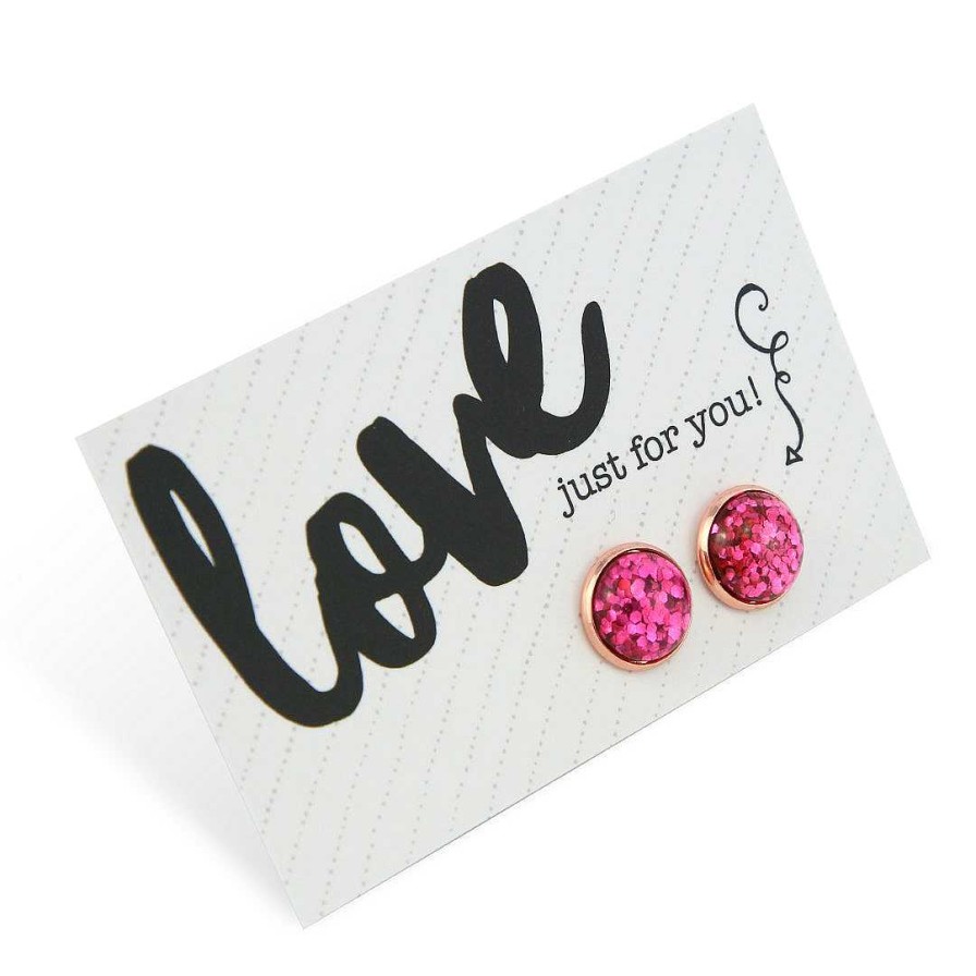 Jewellery Sparklefest | Pink Collection Sparklefest - Love Just For You - Rose Gold Stud Earrings - Hot Pink Glitter (2414-F)