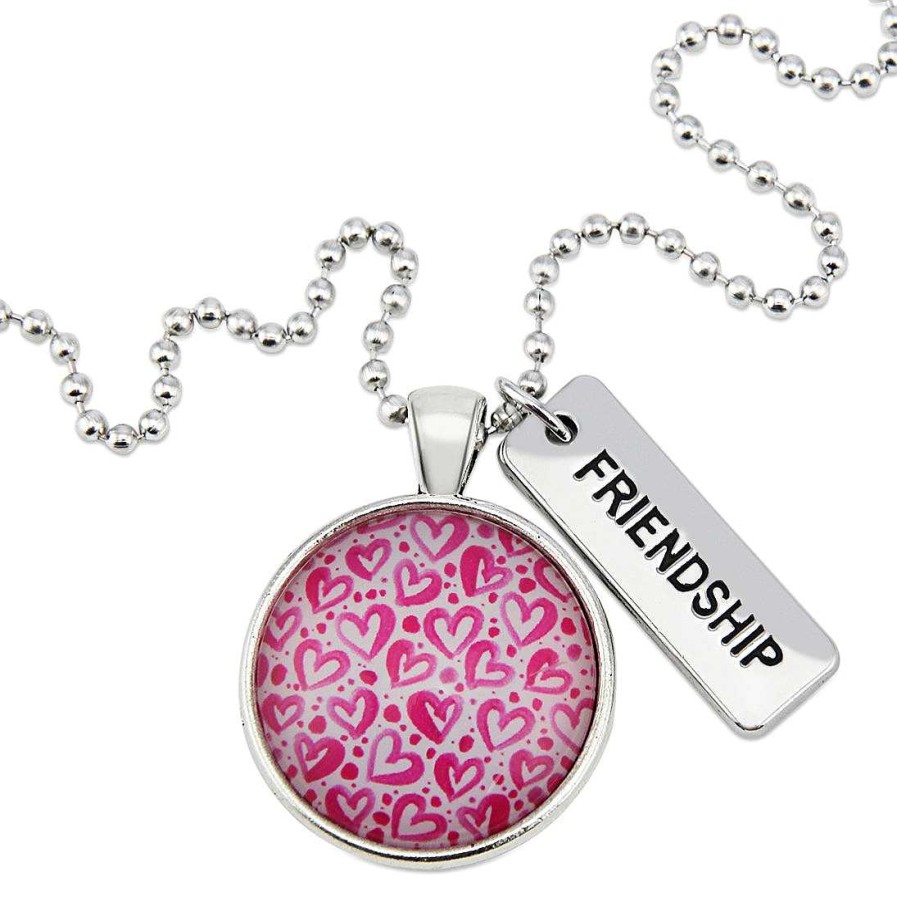 Jewellery Papa Glewy | Pink Collection - Vintage Silver 'Friendship' Necklace - Heartstrings (11243)