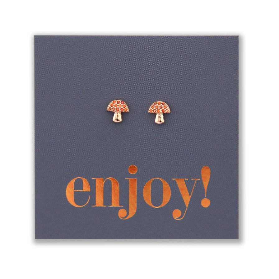 Jewellery Sterling Silver Studs | Tiny Mushroom Studs - Rose Gold Sterling Silver - Enjoy (8516-F)