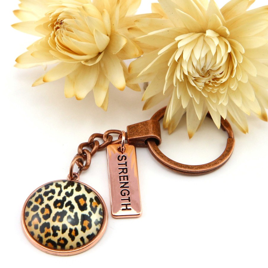 Accessories Papa Glewy | The Strong Women Collection - Vintage Copper Keyring With 'Strength' Charm - Wild Thing Leopard (10855)