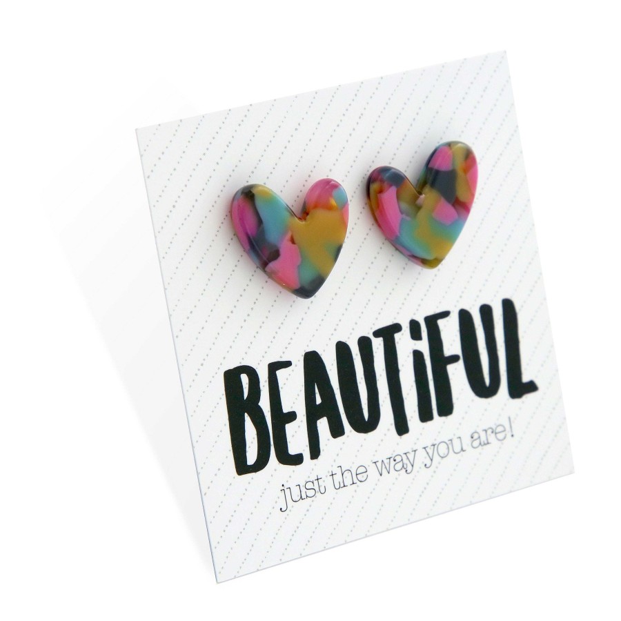 Jewellery Statement Earrings | Beautiful Just The Way You Are - Resin Heart Studs - Jazz (12711)