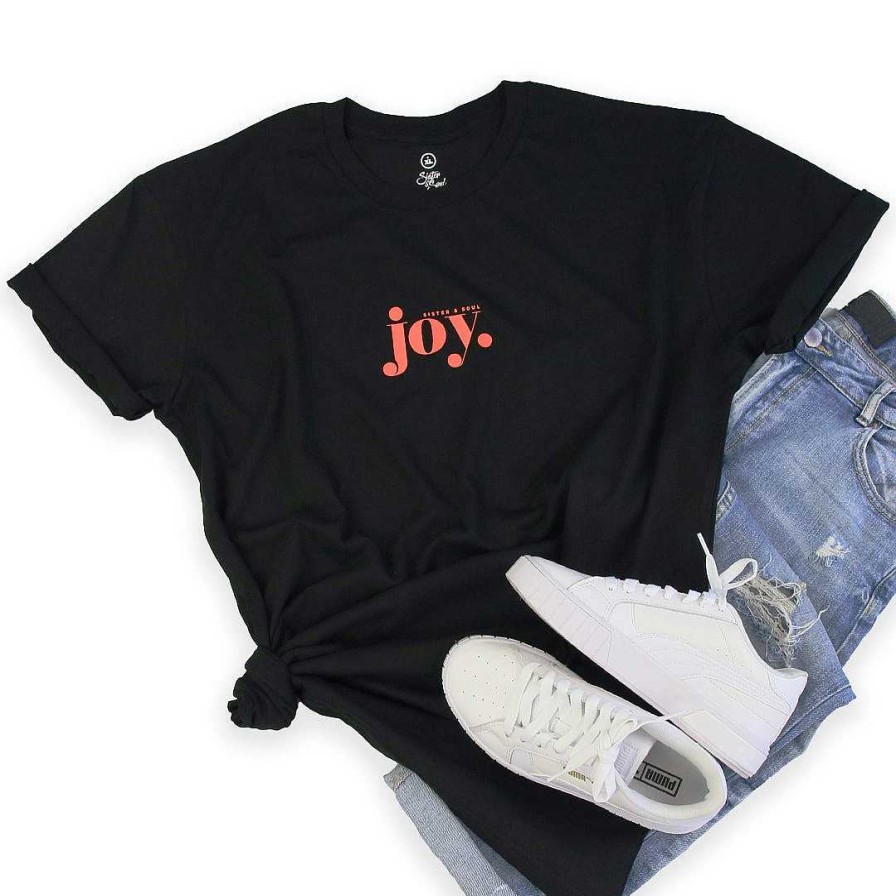 Apparel Tees Tanks & Totes | Joy - Plus Size Long Boxy Tee - Black With Sunrise Orange Print