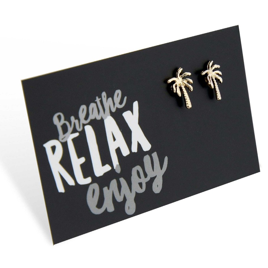 Jewellery Cute Stud Earrings | Breathe Relax Enjoy - Palm Tree - Gold Stud Earrings (9610)