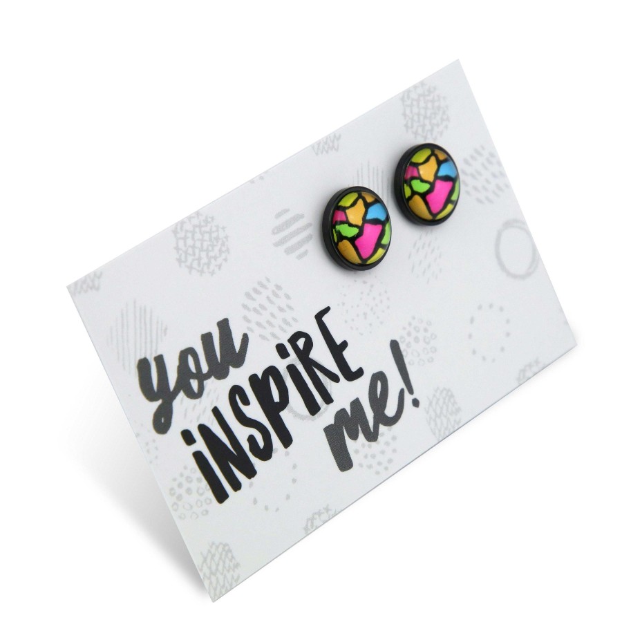 Jewellery Deluxe Stud Earrings | You Inspire Me - Stainless Steel Black Studs - Bright Giraffe (12334)