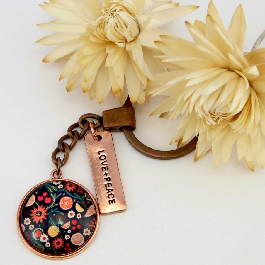 Accessories Papa Glewy | Christmas - Vintage Rose Gold 'Love + Peace' Keyring - Christmas Spice (10455)