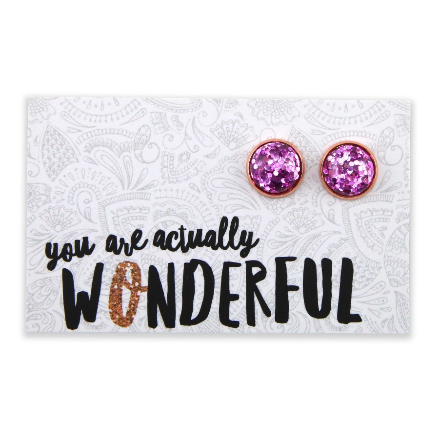 Jewellery Sparklefest | Sparklefest - You Are Actually Wonderful - Rose Gold Stud Earrings - Violet Pop Glitter (2104-F)