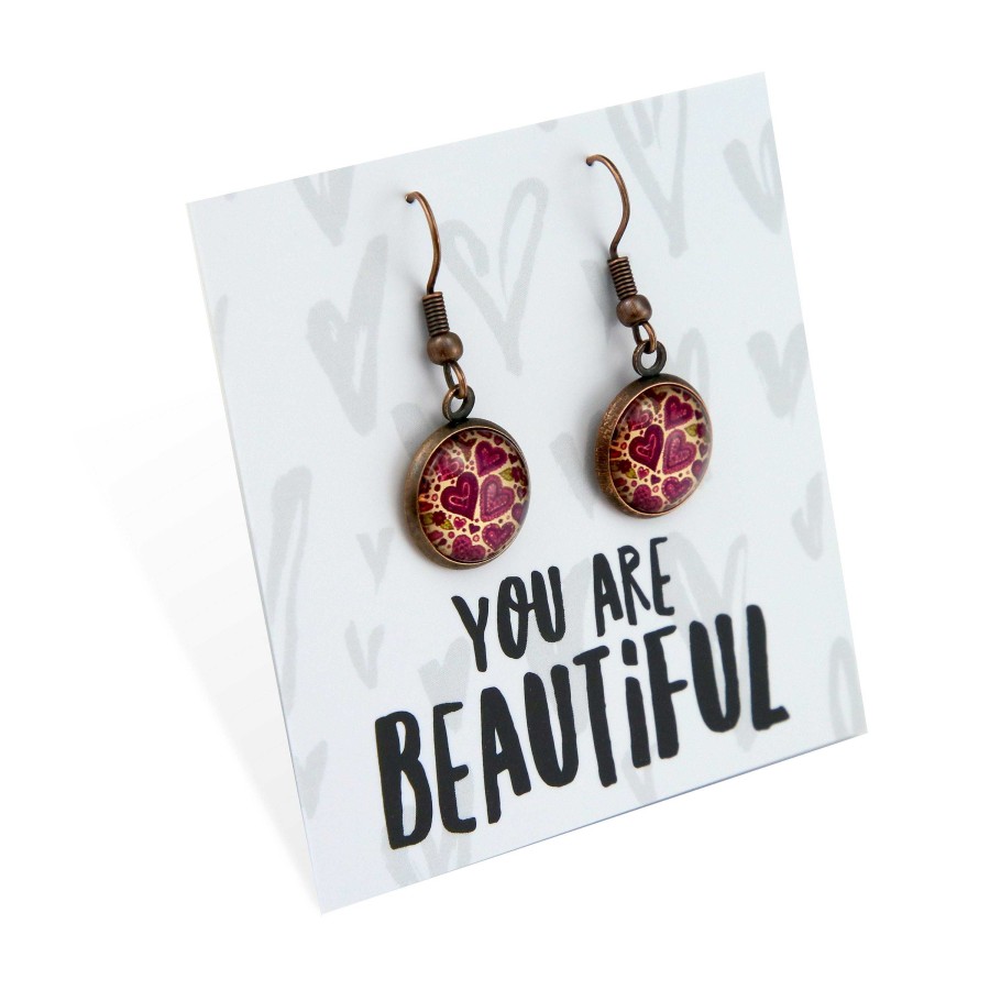 Jewellery Circle Drop Dangles | Spring - You Are Beautiful - Vintage Copper Dangle Earrings - Heart Patch (12755)