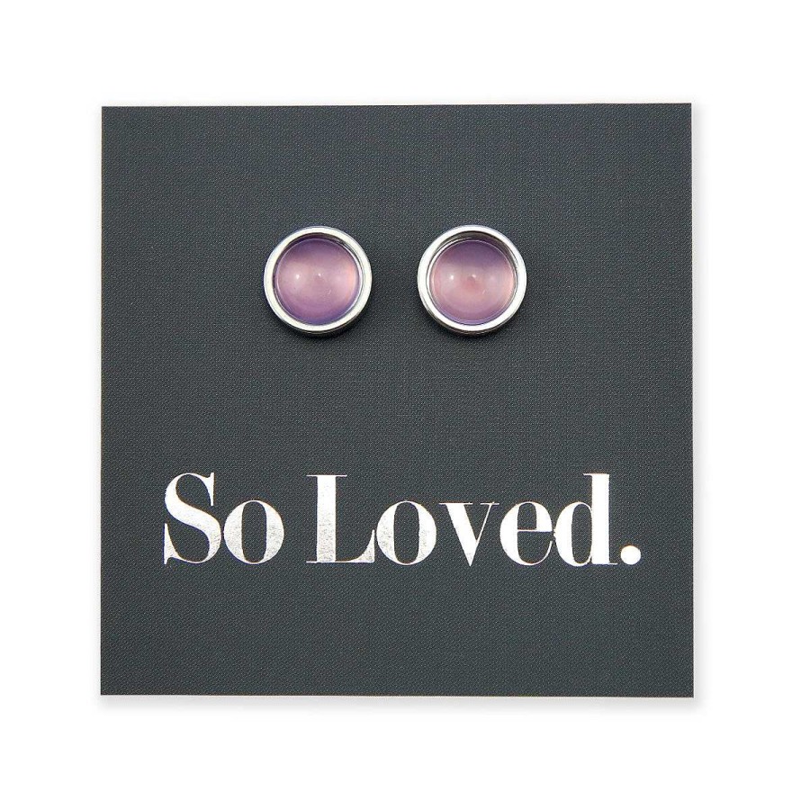 Jewellery Stainless Steel Circle Studs | So Loved - Silver Stainless Steel 8Mm Circle Studs - Mauve Glow Resin (12635)