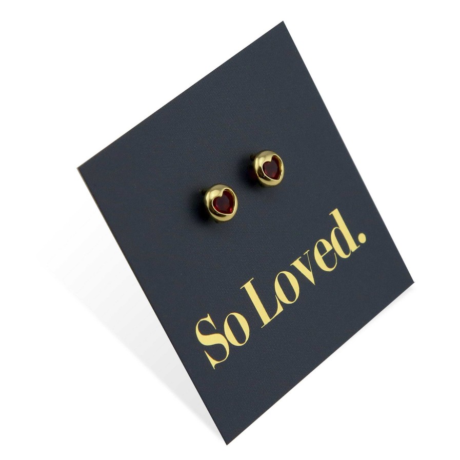 Jewellery Sterling Silver Studs | Ruby Hearts Studs - Gold Sterling Silver - So Loved (8317-G)